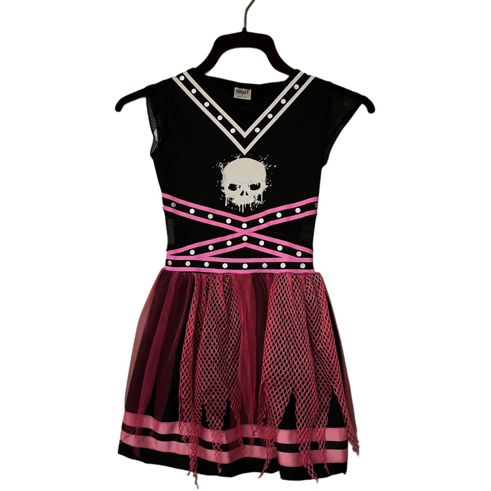 Spirit Halloween Punk Skull Costume Dress | Girls M | Black Pink Mesh